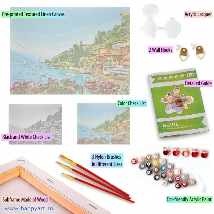 Kit pictura pe numere, cu sasiu, Laguna romantica, 40X50 cm, 30 culori, nivel avansat, MG2416 [5]