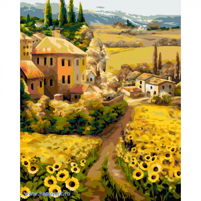 Kit pictura pe numere, cu sasiu, Floarea soarelui in Toscana, 40X50 cm, 24 culori, nivel mediu, A144 [1]