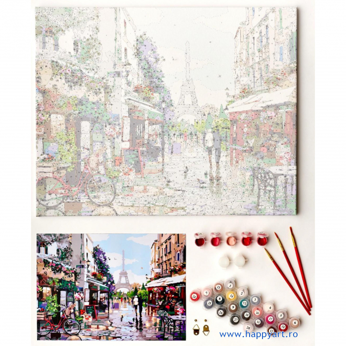 Kit pictura pe numere, cu sasiu, Parisul primavara, 40X50 cm, 30 culori, nivel avansat, MG2206 [6]