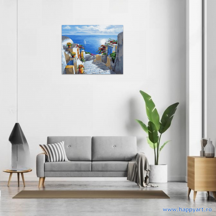 Kit pictura pe numere Vara in Santorini, cu sasiu, 50x65 cm, 29 culori [2]