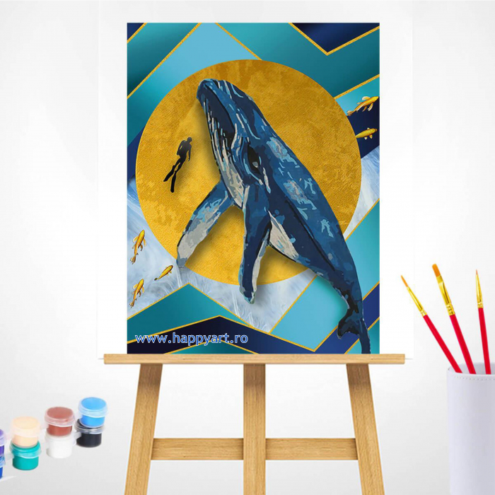 Kit pictura pe numere, cu sasiu, Balena abstracta, 40X50 cm, 27 culori, nivel avansat, MG2435 [2]