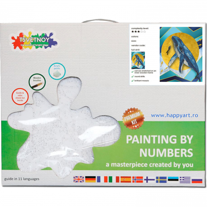 Kit pictura pe numere, cu sasiu, Balena abstracta, 40X50 cm, 27 culori, nivel avansat, MG2435 [4]
