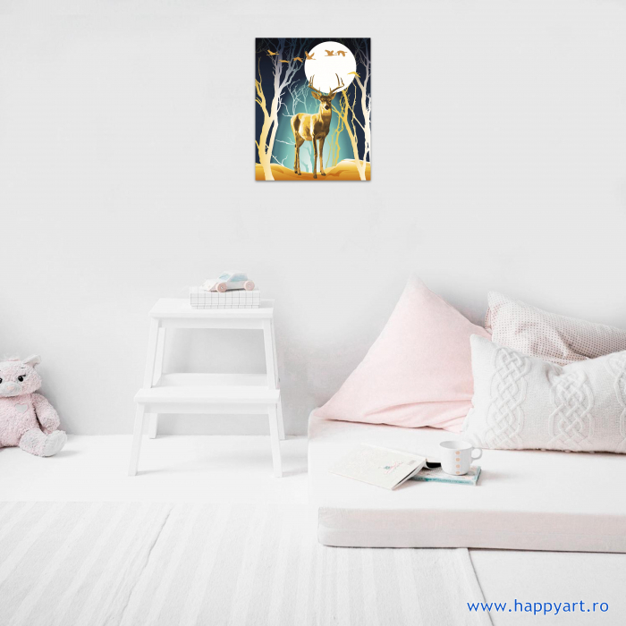 Kit pictura pe numere, cu sasiu, Moonlight forest, 40X50 cm, 30 culori, nivel avansat, MG2432 [3]