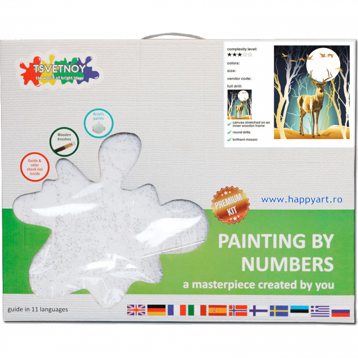 Kit pictura pe numere, cu sasiu, Moonlight forest, 40X50 cm, 30 culori, nivel avansat, MG2432 [4]