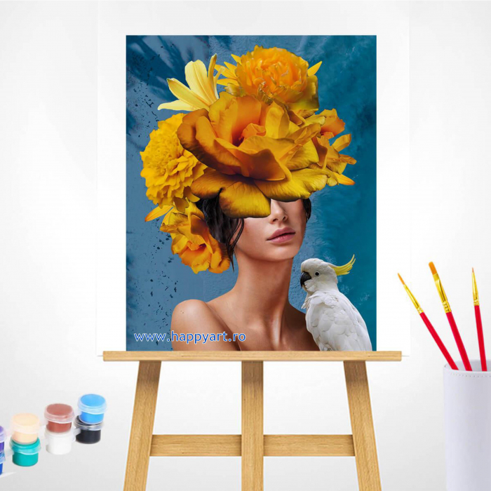 Kit pictura pe numere, cu sasiu, Flower dream in orange, 40X50 cm, 30 culori, nivel avansat, MG2429 [2]