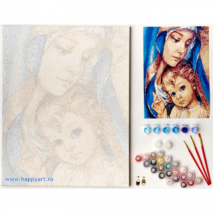 Kit pictura pe numere, cu sasiu, Fecioara Maria, 40X50 cm, 24 culori, nivel avansat, MG2148 [6]