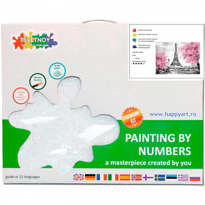 Kit pictura pe numere, cu sasiu, Parisul inflorit, 40X50 cm, 24 culori, nivel avansat, MG2166 [4]