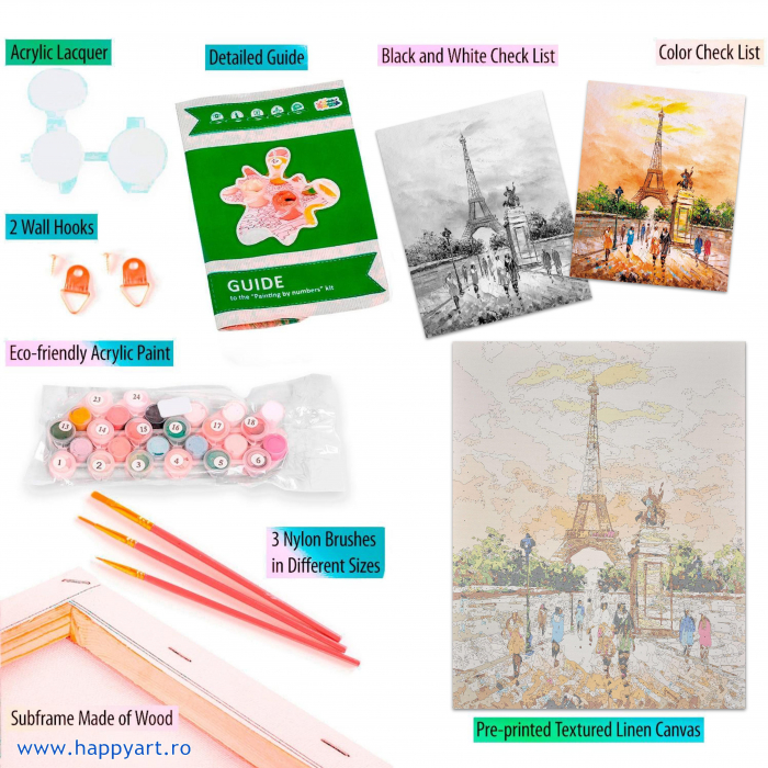 Kit pictura pe numere, cu sasiu, Turnul Eiffel, 40X50 cm, 24 culori, nivel avansat, MG2405 [5]