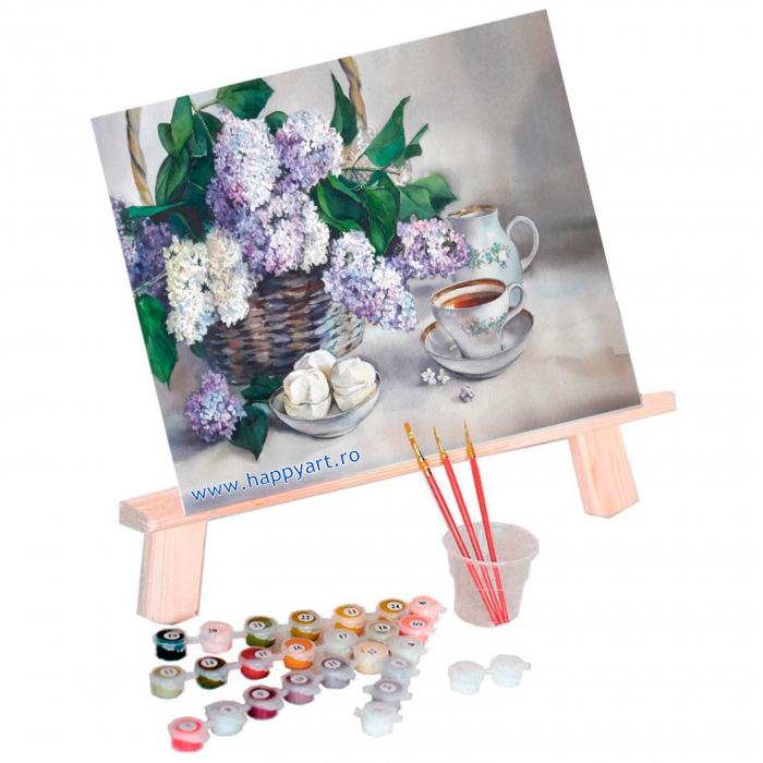 Kit pictura pe numere, cu sasiu, Flori de liliac, 40X50 cm, 24 culori, nivel avansat, MG2082 [2]