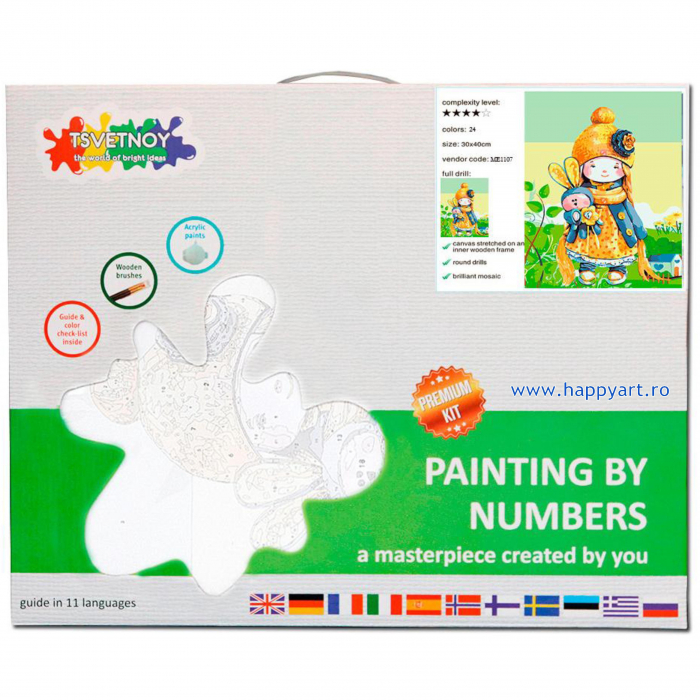Kit pictura pe numere, cu sasiu, Baby doll, 30X40 cm, 24 culori, nivel avansat, ME1107 [4]