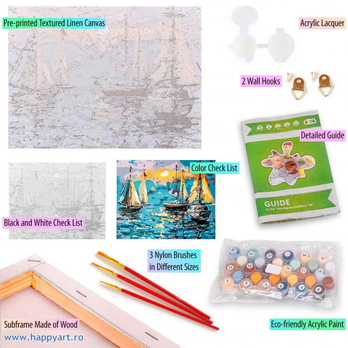 Kit pictura pe numere, cu sasiu, Portul tacut, 40X50 cm, 22 culori, nivel avansat, MG2092 [5]