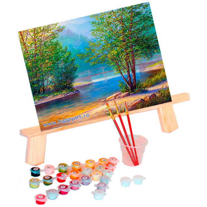 Kit pictura pe numere, cu sasiu, Peisajul lacului, 40X50 cm, 30 culori, nivel avansat, MG2151 [2]