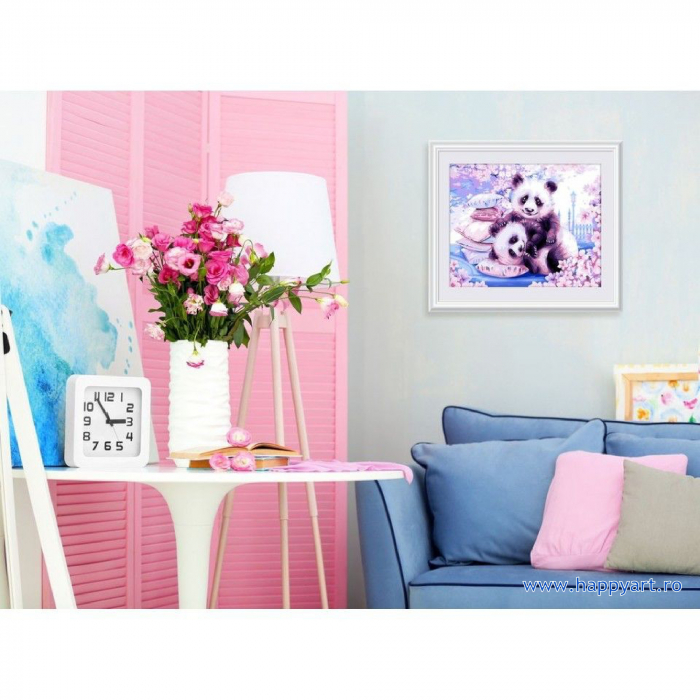 Kit pictura pe numere, cu sasiu, Panda japoneze, 40X50 cm, 18 culori, nivel mediu, H107 [2]