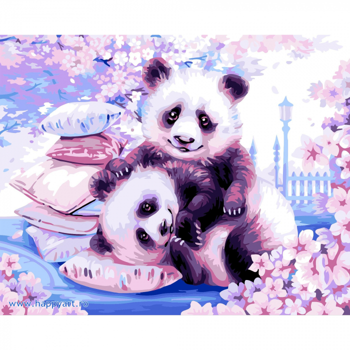 Kit pictura pe numere, cu sasiu, Panda japoneze, 40X50 cm, 18 culori, nivel mediu, H107 [1]