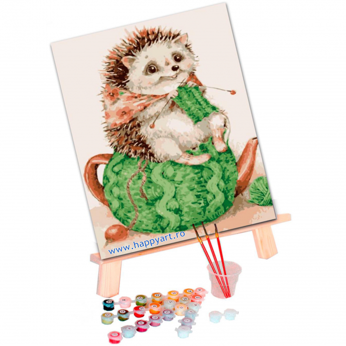 Kit pictura pe numere, cu sasiu, Ariciul comod, 20X30 cm, 18 culori, nivel mediu, MC1076 [2]