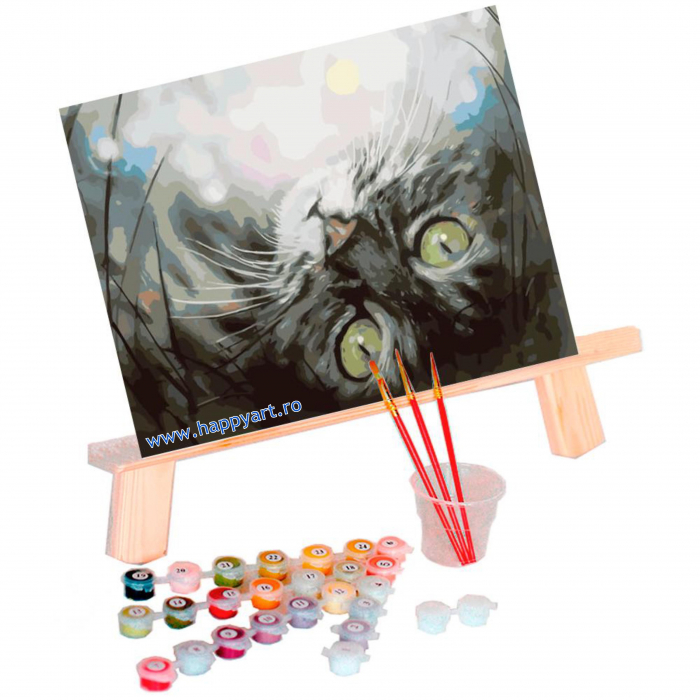 Kit pictura pe numere, cu sasiu, Pisicuta visatoare, 30X40 cm, 23 culori, nivel avansat, ME1074 [2]