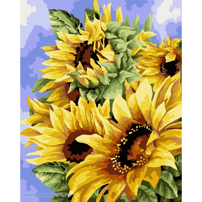 Pictura pe numere Floarea soarelui aurie, kit cu sasiu, 40X50 cm, 18 culori, nivel mediu, B136 [1]