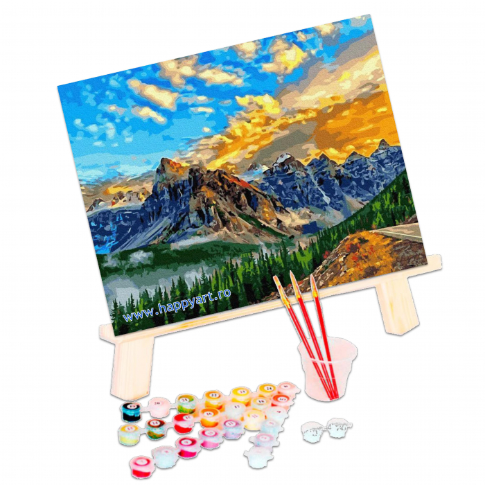 Kit pictura pe numere Cerul si muntii, cu sasiu, 50x65 cm, 30 culori [3]