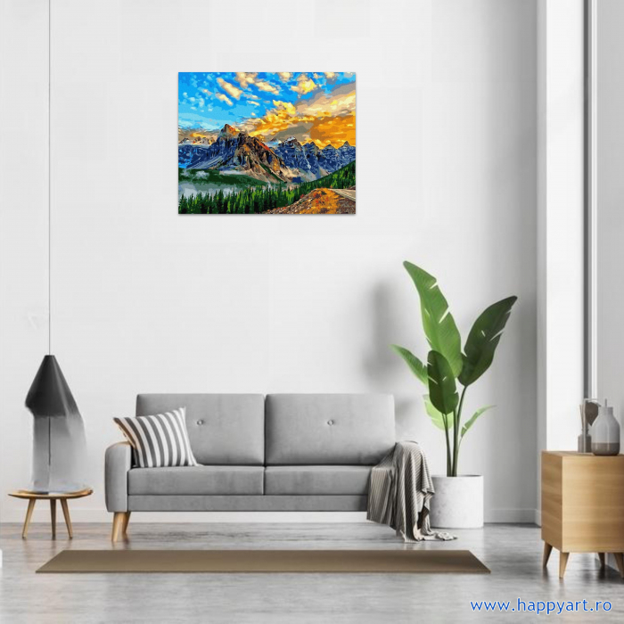 Kit pictura pe numere Cerul si muntii, cu sasiu, 50x65 cm, 30 culori [2]