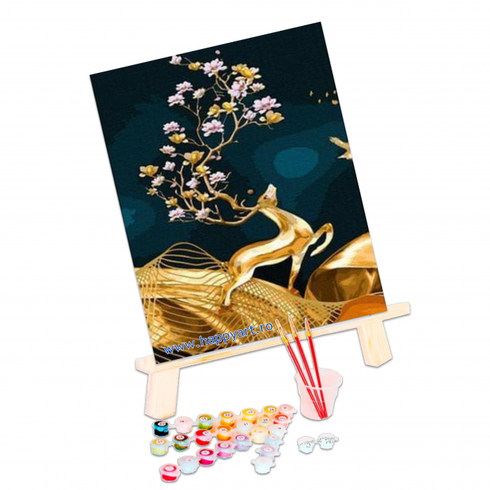 Kit pictura pe numere Noapte aurie, triptic, cu sasiu, 50X120 cm, 33 culori [3]