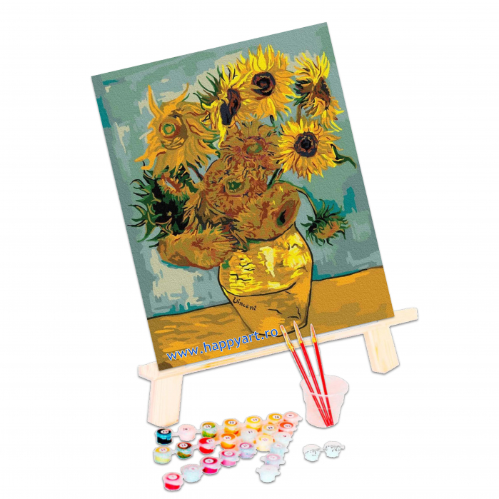 Kit pictura pe numere Floarea soarelui de Van Gogh, cu sasiu, 40X50 cm, 24 culori [3]