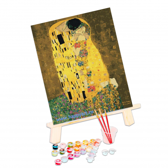 Kit pictura pe numere Sarutul II de Gustav Klimt, cu sasiu, 40X50 cm, 27 culori, PC4050358 [3]