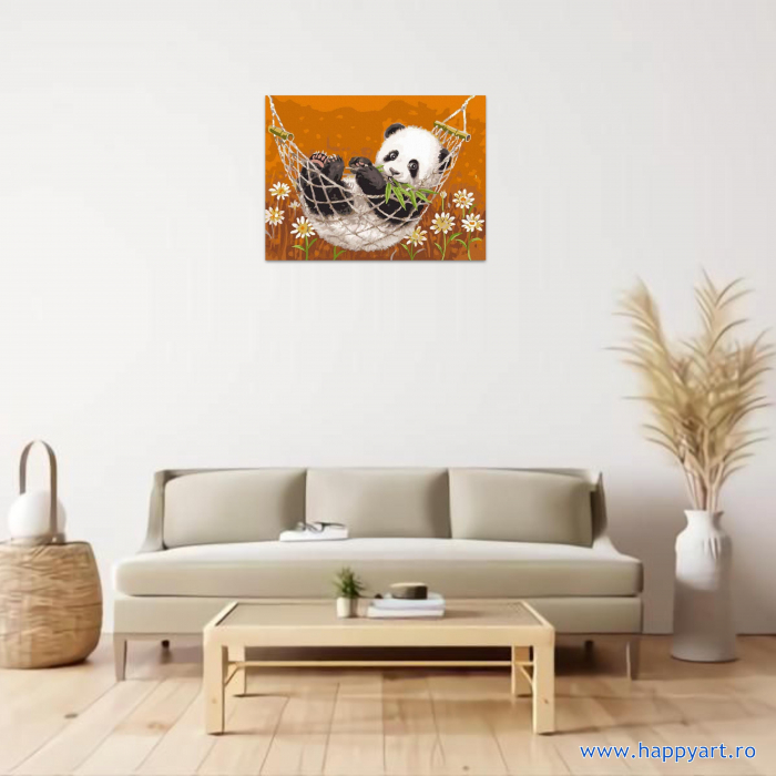 Kit pictura pe numere Panda in hamac, cu sasiu, 30x40 cm, 20 culori [2]