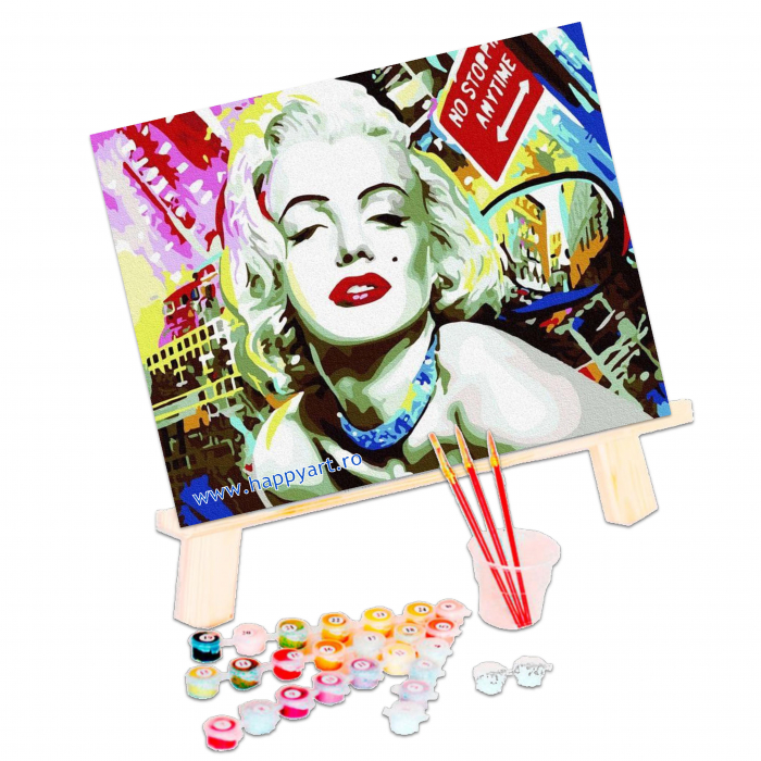 Kit pictura pe numere Frumoasa Marilyn, cu sasiu, 40X50 cm, 23 culori [3]