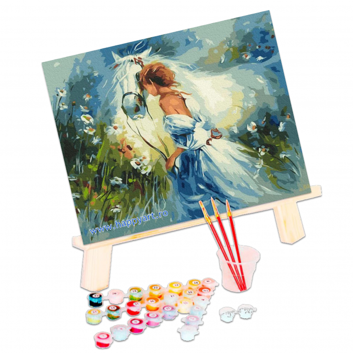 Kit pictura pe numere Frumoasa si calul de Willem Haenraets, cu sasiu, 40X50 cm, 24 culori [3]