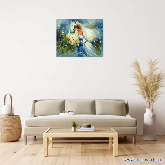 Kit pictura pe numere Frumoasa si calul de Willem Haenraets, cu sasiu, 40X50 cm, 24 culori [2]