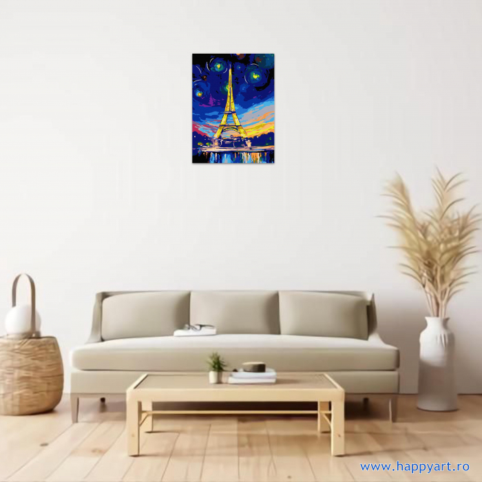 Kit pictura pe numere Turnul Eiffel altfel, cu sasiu, 30x40 cm, 21 culori [2]