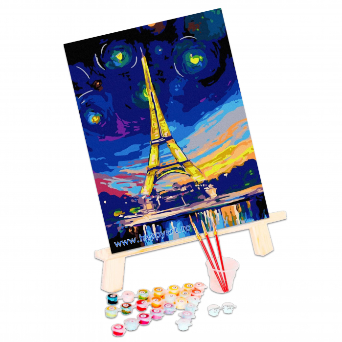 Kit pictura pe numere Turnul Eiffel altfel, cu sasiu, 30x40 cm, 21 culori [3]