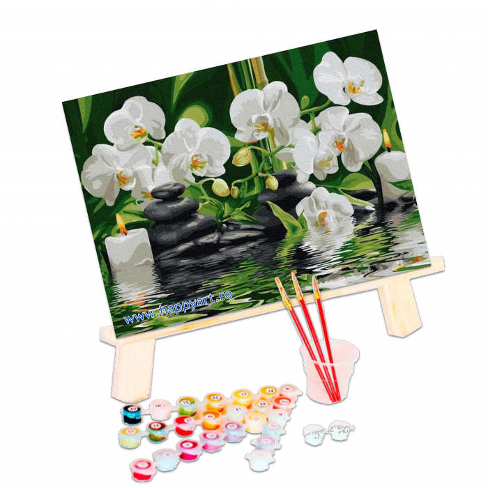 Kit pictura pe numere Orhidee Zen, cu sasiu, 30x40 cm, 24 culoriKit pictura pe numere Orhidee Zen, cu sasiu, 30x40 cm, 24 culori [3]