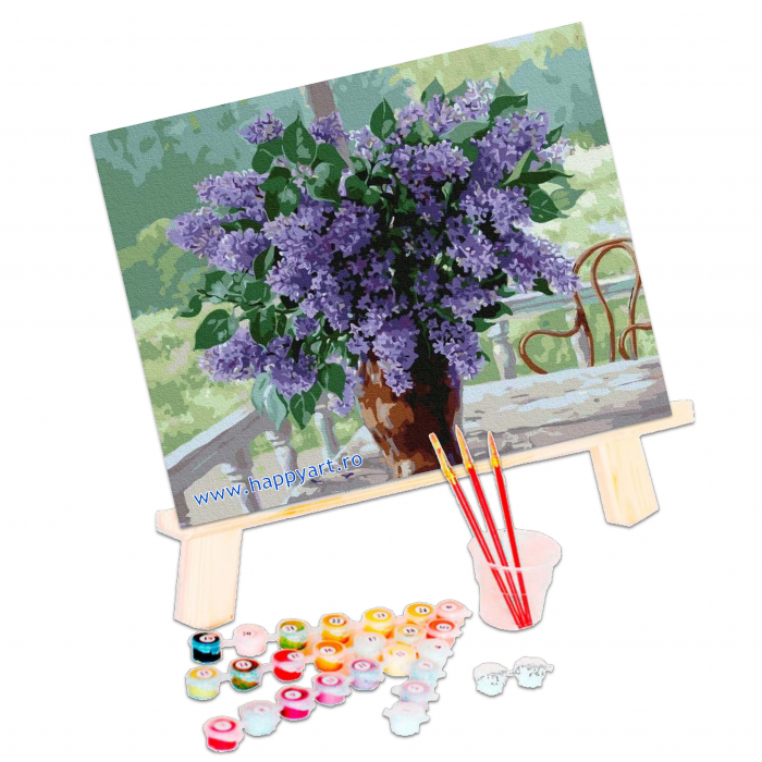 Kit pictura pe numere Liliac de primavara, cu sasiu, 40X50 cm, 25 culori [3]