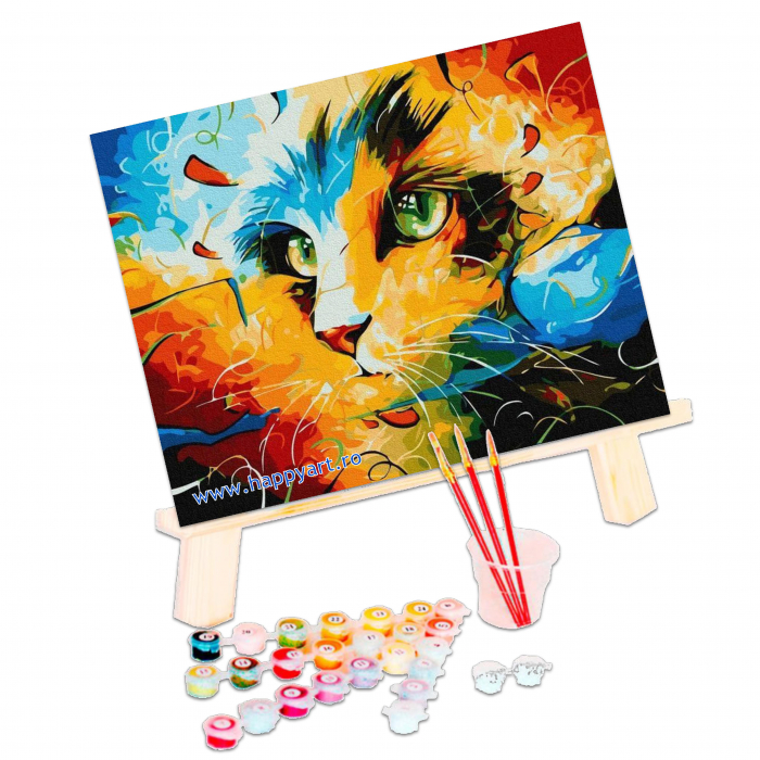 Kit pictura pe numere Chip de pisica, cu sasiu, 40X50 cm, 24 culori [3]
