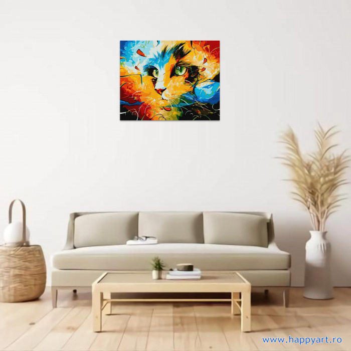 Kit pictura pe numere Chip de pisica, cu sasiu, 40X50 cm, 24 culori [2]