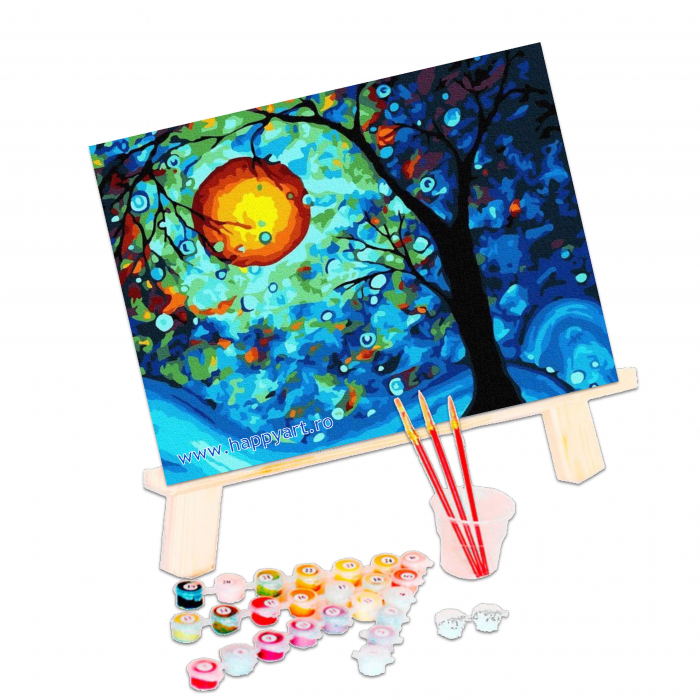 Kit pictura pe numere Copacul dorintelor, cu sasiu, 30x40 cm, 18 culori [3]