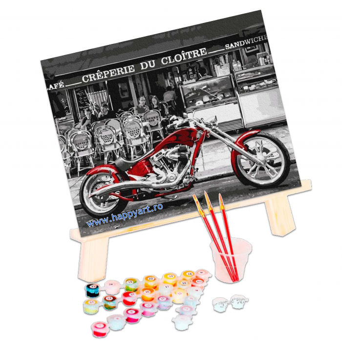 Kit pictura pe numere Motocicleta rosie, cu sasiu, 40X50 cm, 16 culori [3]
