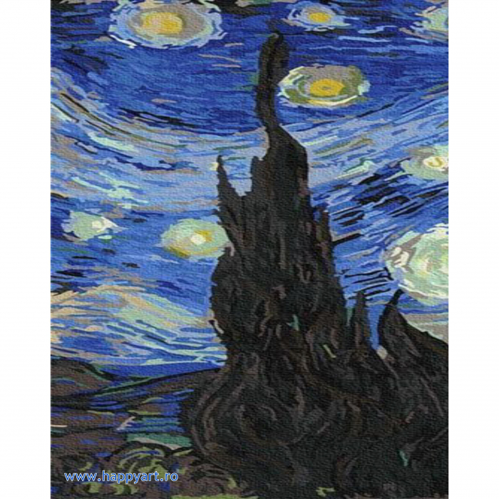 Kit pictura pe numere Noapte instelata de Van Gogh, triptic, cu sasiu, 50X120 cm, 36 culori [4]