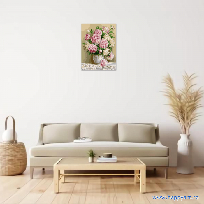 Kit pictura pe numere Parfum de bujori, cu sasiu, 30x40 cm, 21 culori [2]