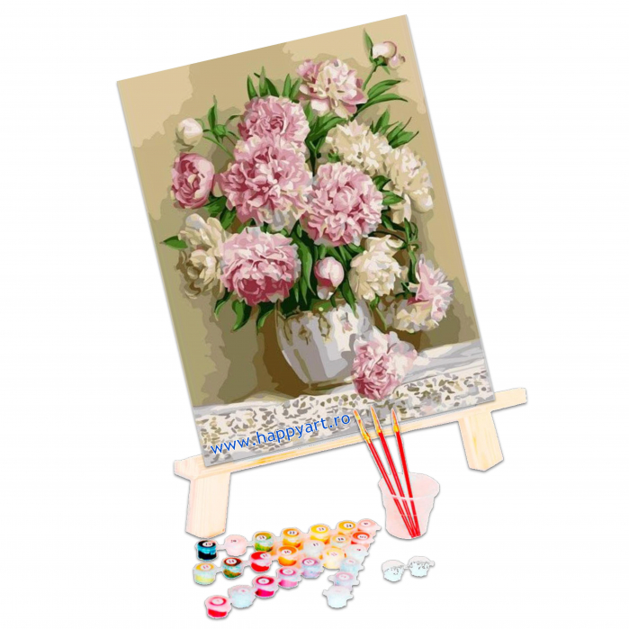Kit pictura pe numere Parfum de bujori, cu sasiu, 30x40 cm, 21 culori [3]