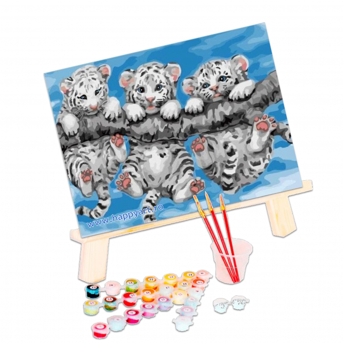 Kit pictura pe numere Tigrisorii, cu sasiu, 30x40 cm, 20 culori [3]