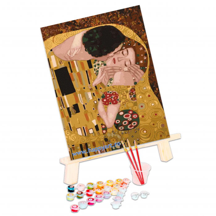 Kit pictura pe numere Sarutul de Gustav Klimt, cu sasiu, 30x40 cm, 19 culori [3]
