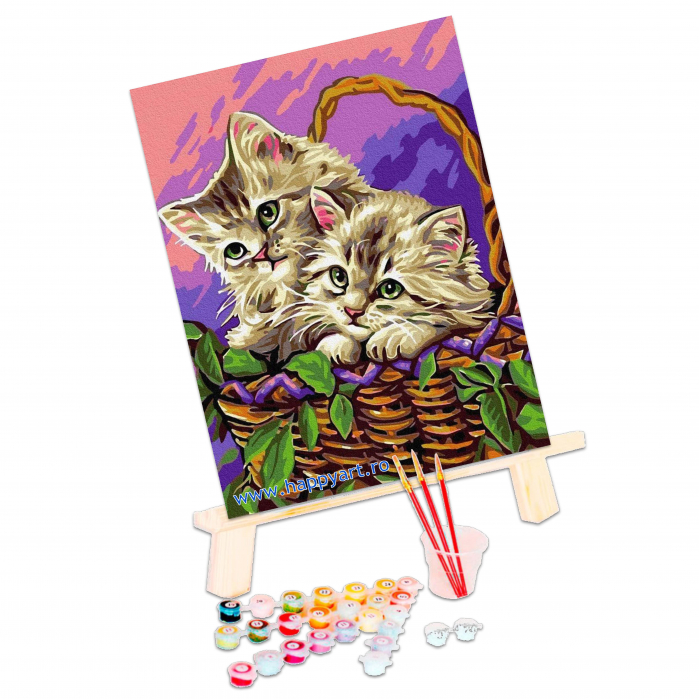 Kit pictura pe numere Pisicute in cos, cu sasiu, 30x40 cm, 21 culori [3]