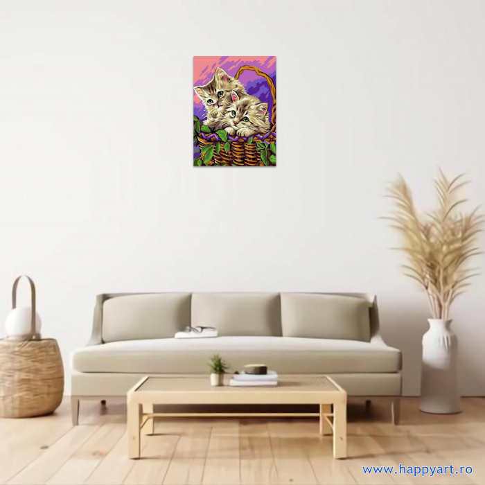 Kit pictura pe numere Pisicute in cos, cu sasiu, 30x40 cm, 21 culori [2]