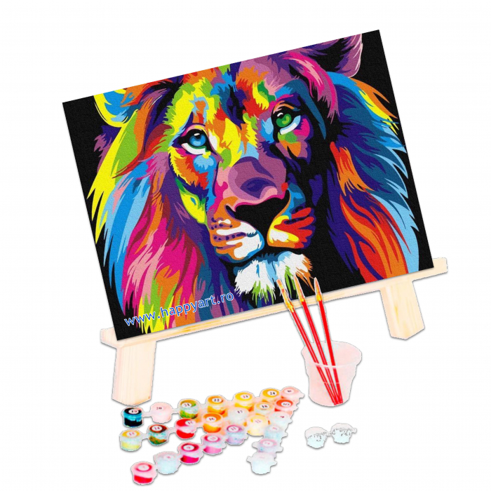 Kit pictura pe numere Leu multicolor, cu sasiu, 30x40 cm, 19 culori [3]