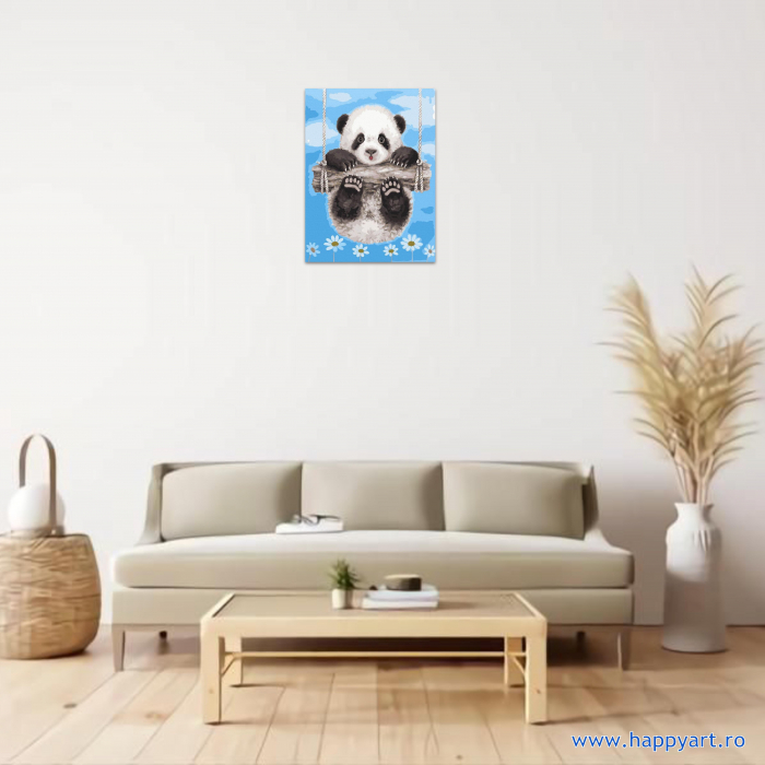 Kit pictura pe numere Panda pe buturuga, cu sasiu, 30x40 cm, 22 culori [2]
