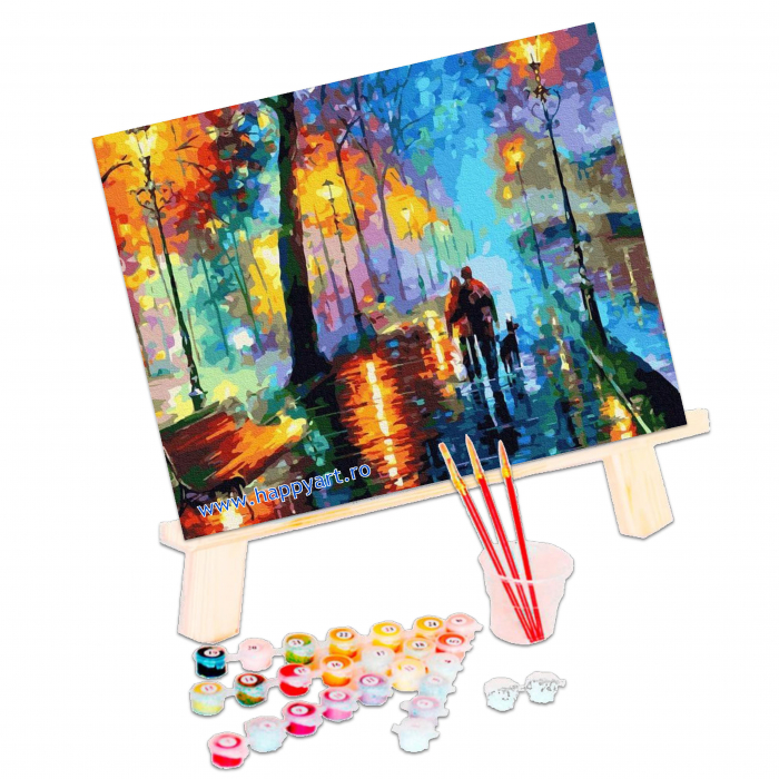 Kit pictura pe numere, Plimbare in ploaie, cu sasiu, 50x65 cm, 36 culori [3]