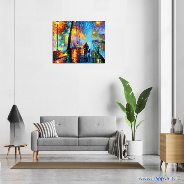 Kit pictura pe numere, Plimbare in ploaie, cu sasiu, 50x65 cm, 36 culori [2]