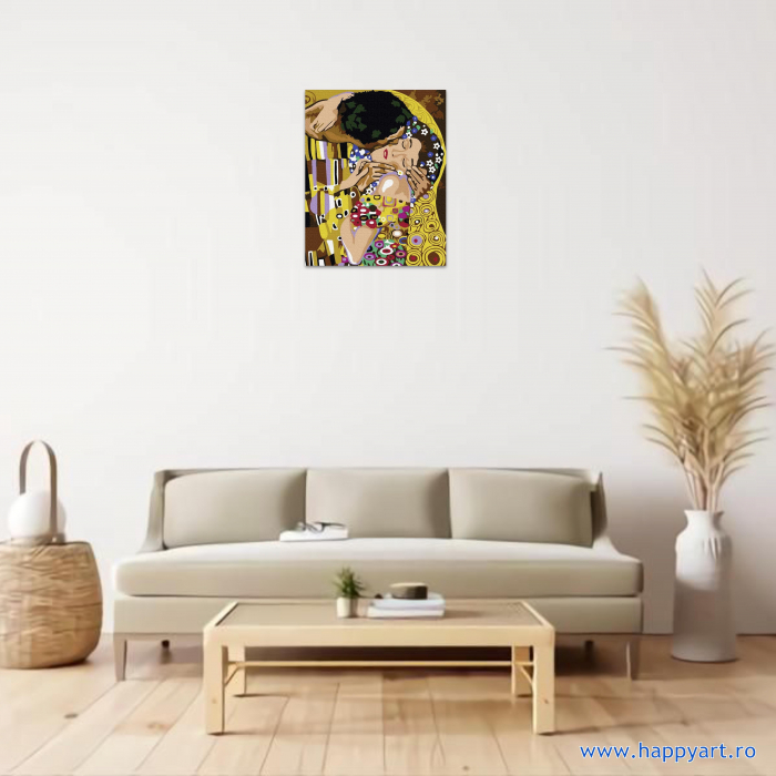 Kit pictura pe numere Sarutul de Gustav Klimt, cu sasiu, 40X50 cm, 16 culori [2]
